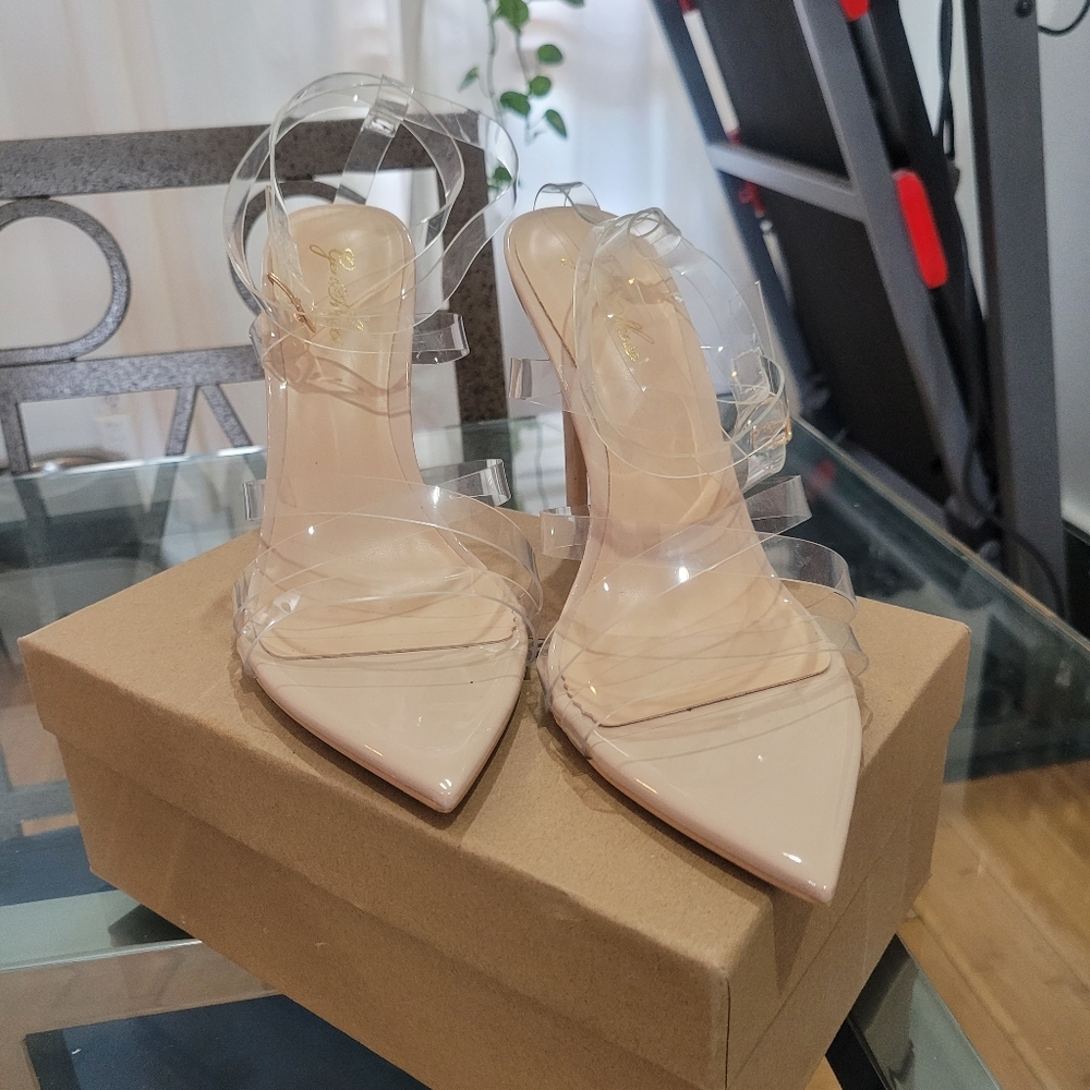 Clear strap sandal heels